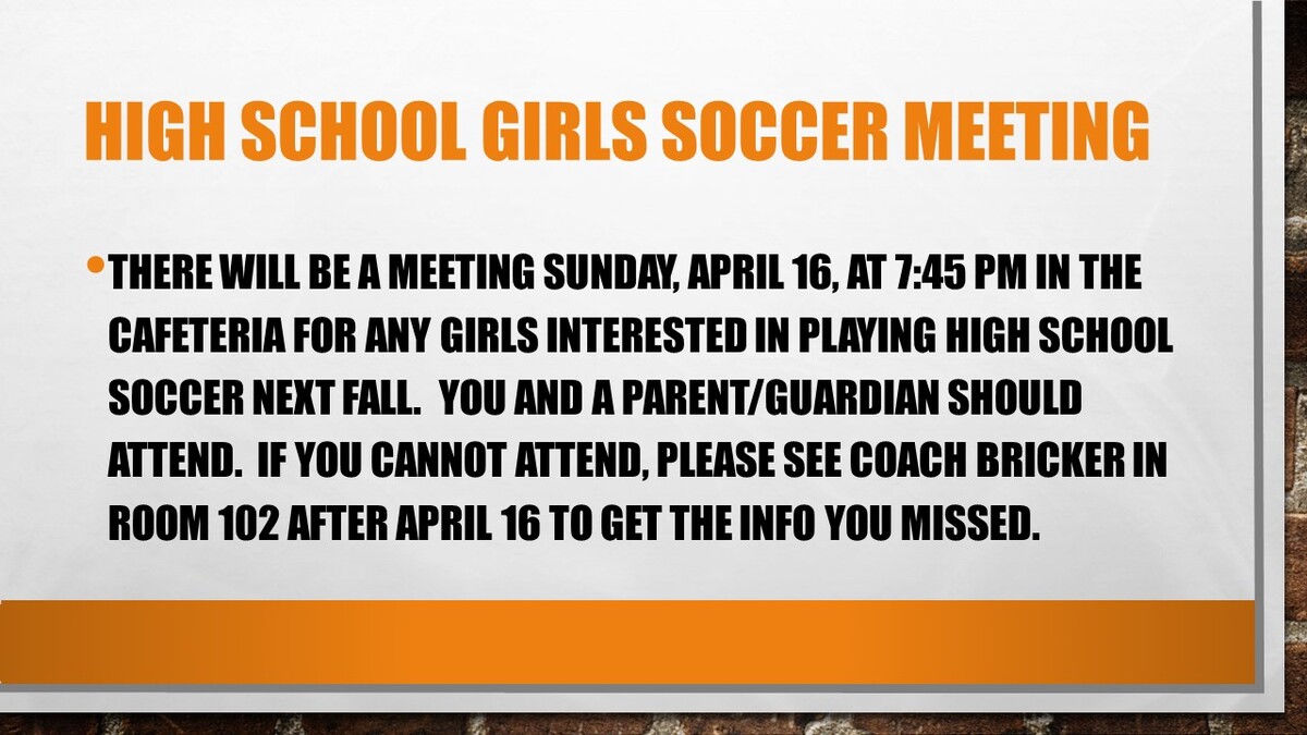 High School Girls Soccer Meeting information